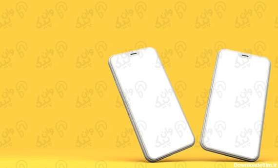 تصویر ماکت گوشی هوشمند با رندر سه بعدی پس زمینه زرد صفحه سفید خالی
