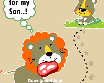 وکتور کارتونی پس زمینه با طرح شیر جنگل و شکار در دهان