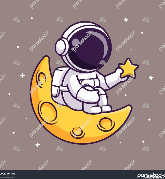 فضانورد ناز که ستاره را در دست دارد و روی ماه نشسته است تصویر ...
