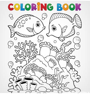 دانلود طرح آماده کارتونی برای کتاب های رنگ آمیزی کودک (Coloring Book) با طرح ماهی و دریا