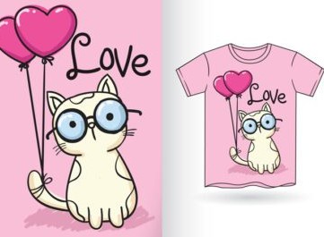 دانلود تصویر طراحی شده با دست گربه ناز برای تی شرت