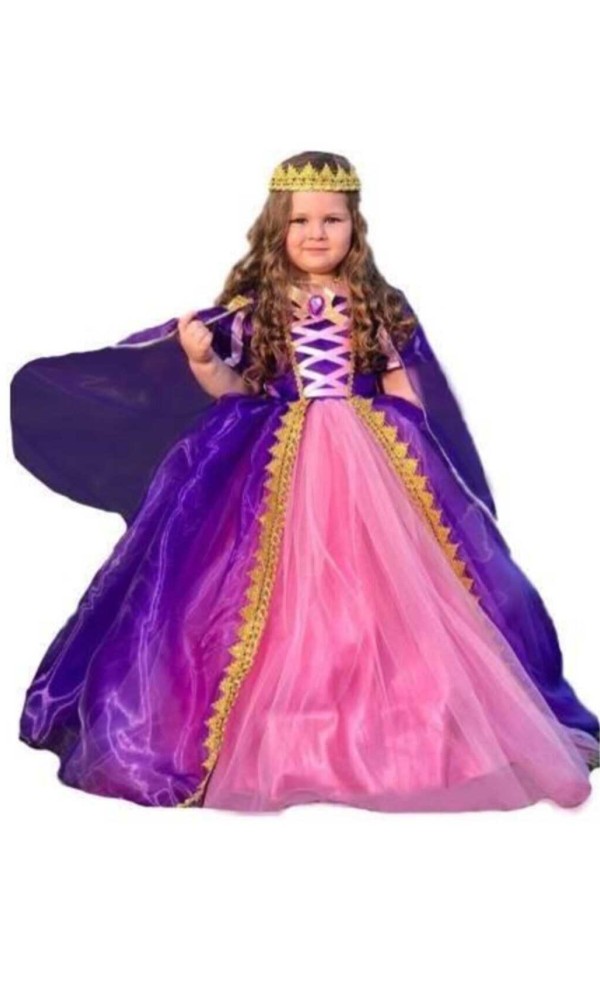 لباس ملکه بچه گانه طرح دار همراه تاج بنفش برند Mashotrend | ریمد