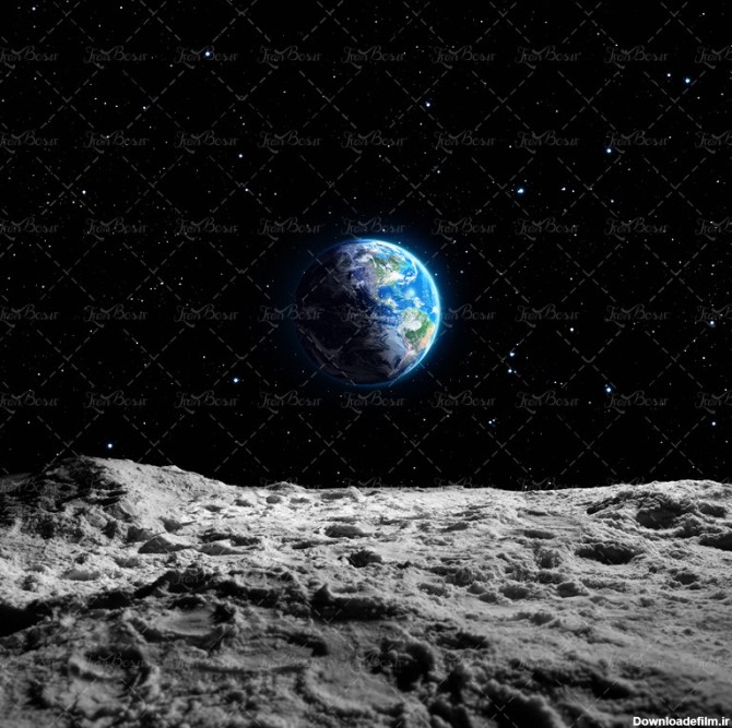 تصویر کره زمین از ماه آسمان تاریک ستاره - ایران طرح