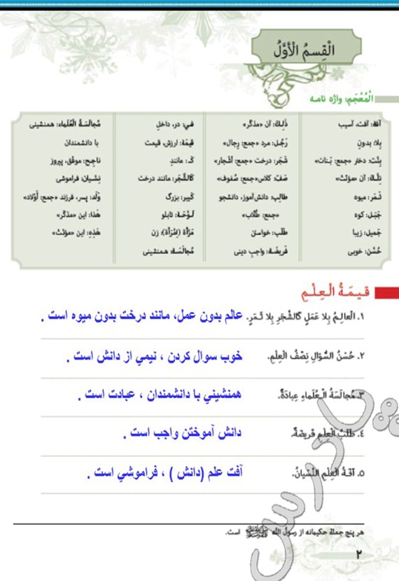 ترجمه بخش اول درس1  عربی هفتم