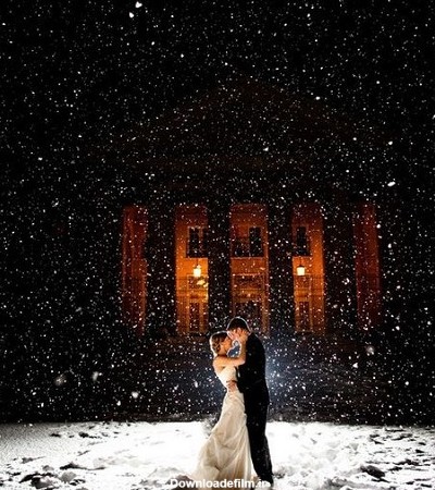 عکس عاشقانه برف در شب