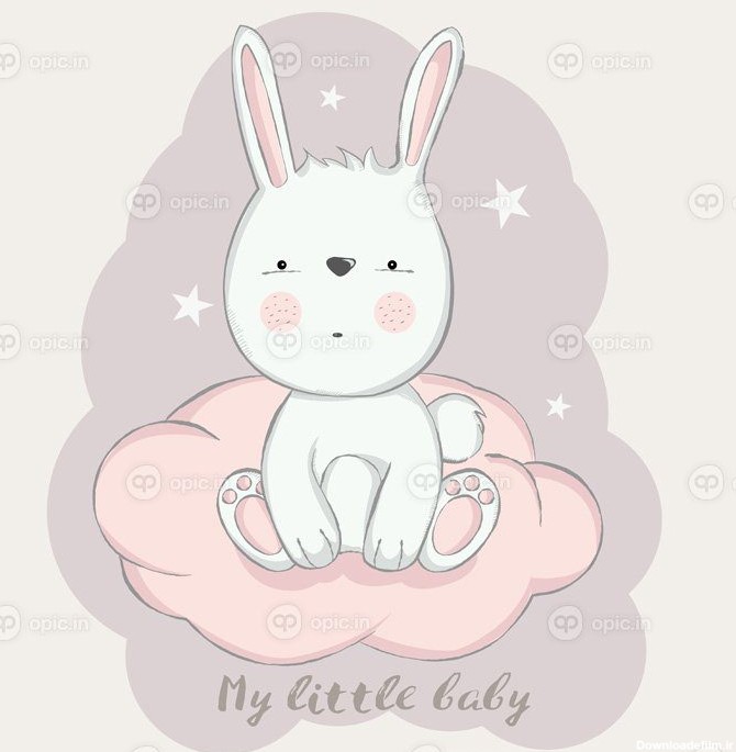 دانلود تصویر وکتور بچه خرگوش ناز با ابر کارتونی به سبک دست کشیده ...