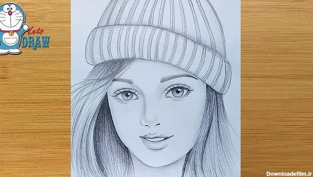 اموزش گام به گام طراحی با مداد دختر با کلاه زمستانی
