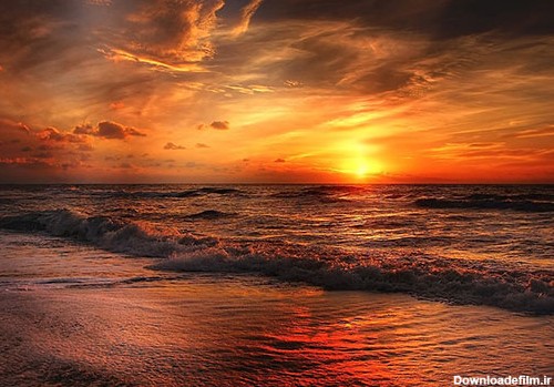 عکس طلوع و غروب خورشید در کنار دریا