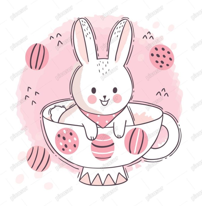 وکتور بچه خرگوش کارتونی داخل فنجان - وکتور کارتونی بچه خرگوش و ...