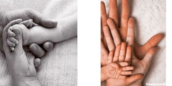 دست نوزاد در کنار دستان پدر و مادر