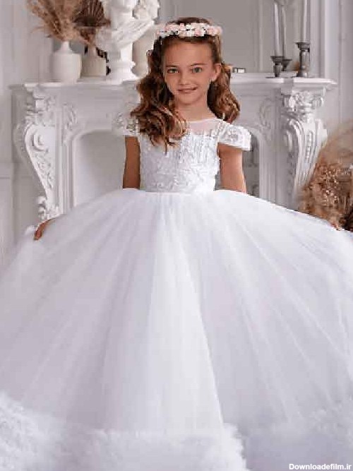 مدل لباس عروس بچه گانه پرنسسی کوتاه و پف دار و لمه شنی - السن