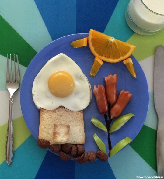 تزیین صبحانه بچه ها - تزیین نیمرو - تزیین غذای بچه