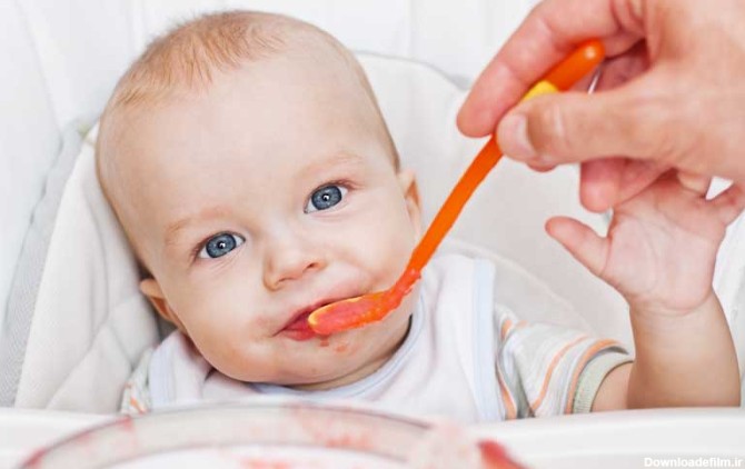 دانلود تصویر با کیفیت نوزاد چشم آبی در حال غذا خوردن