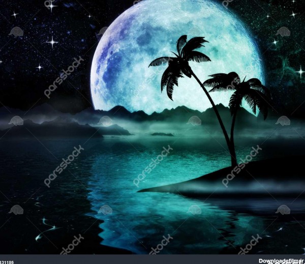 رویای نوستالژیک با ماه بزرگ بر روی دریا 1431186