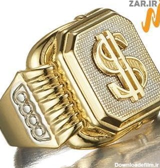 انگشتر طلا زرد مردانه طرح دلار $ نگین الماس تراش برلیان: مدل rgm1281