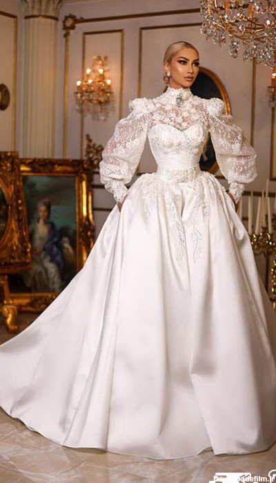 لباس عروس پرنسسی با آستین‌های پفی