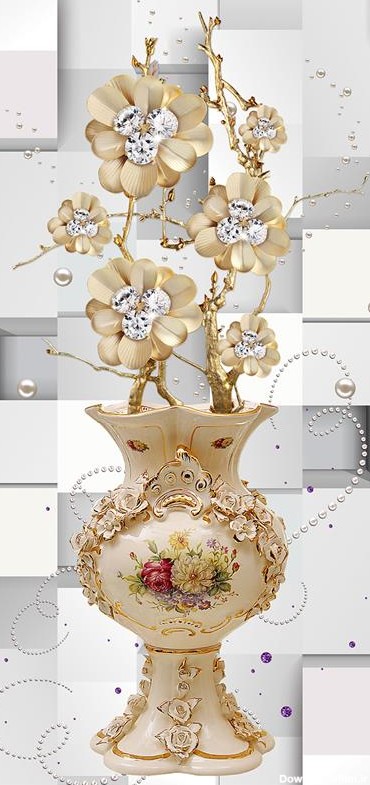 گلدان زینتی با گلهای طلایی