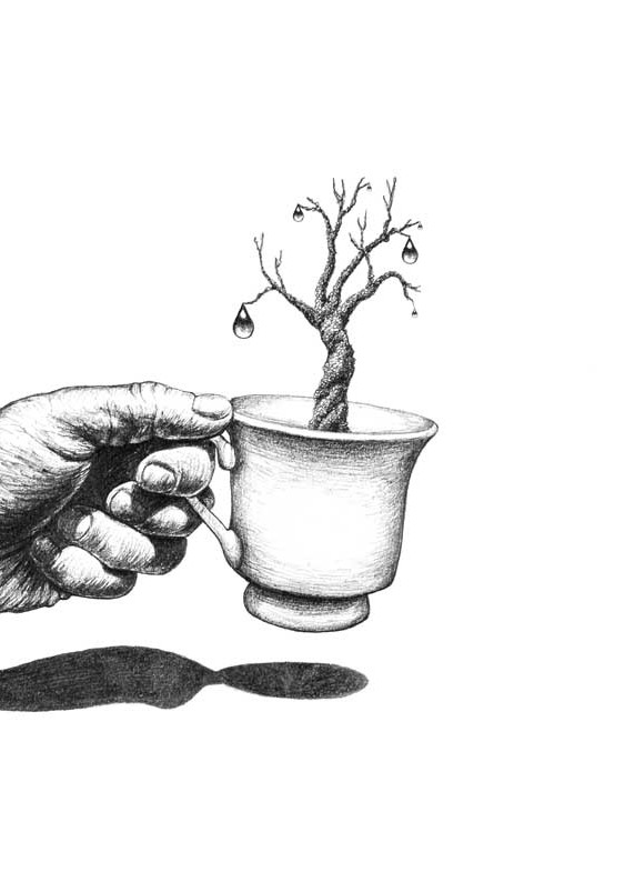 دانلود تصویر نقاشی سیاه و سفید درخت در فنجان | تیک طرح مرجع ...