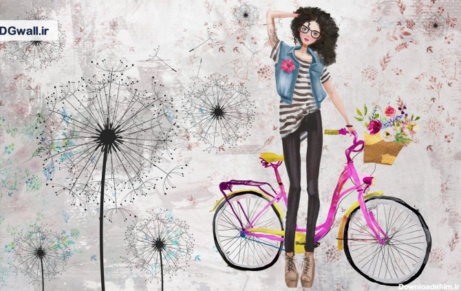 پوستر دیواری اتاق کودک دختر دوچرخه سوار B0409 - دیجی وال - کاغذ ...