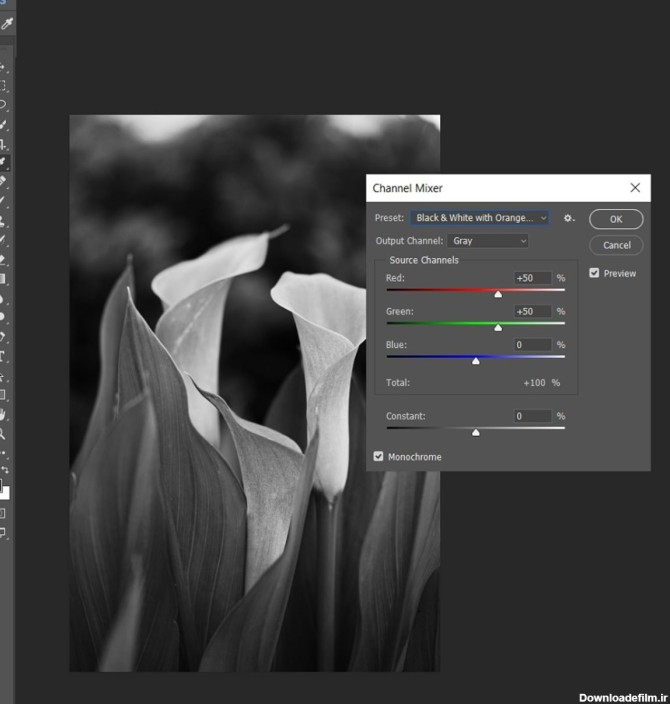 channel-mixer تبدیل عکس رنگی به سیاه و سفید در فتوشاپ