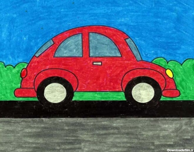 نقاشی کودکانه جدید دخترانه و پسرانه ساده و زیبا از خانه و ماشین و ...