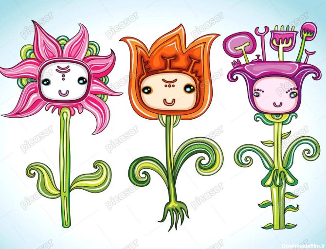 3 وکتور نقاشی گل فانتزی کودکانه - وکتور تصویر سازی گلهای ...