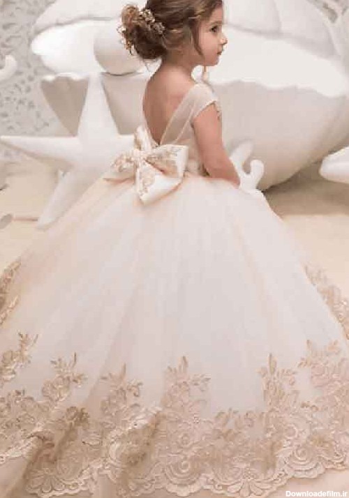 مدل لباس عروس بچه گانه پرنسسی کوتاه و پف دار و لمه شنی - السن