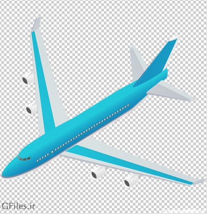 کلیپ آرت هواپیمای مسافربری آبی سفید با فرمت پی ان جی و بدون پس زمینه