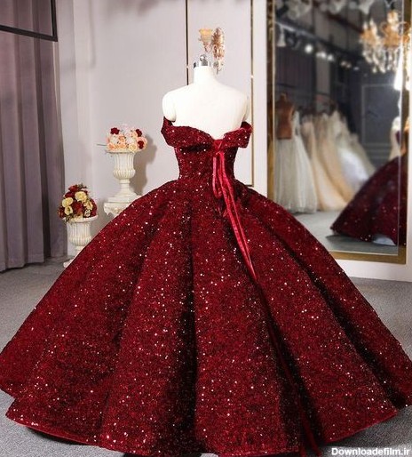 مدل لباس نامزدی پرنسسی قرمز شیک و جدید