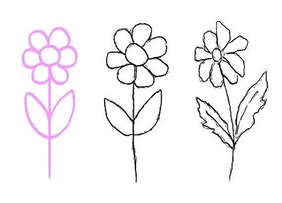 نقاشی گل کودکانه [رز] ساده، زیبا و رنگ شده، کارتونی و فانتزی