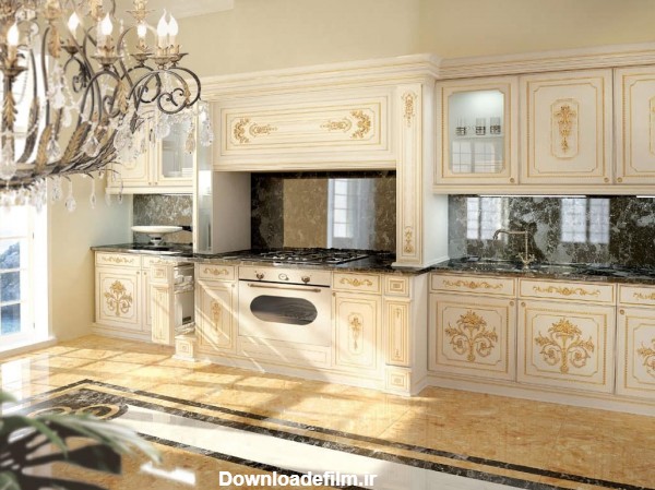 تصاویر انواع مدل کابینت سفید طلایی برای آشپزخانه های شیک