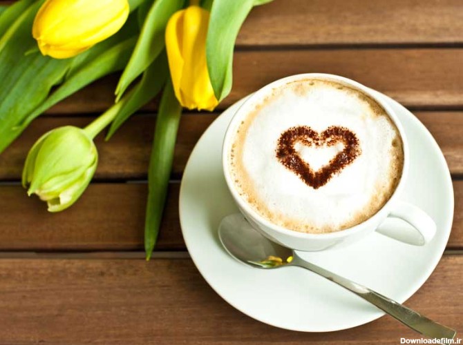 دانلود عکس زیبا از قهوه تزئین شده و گل