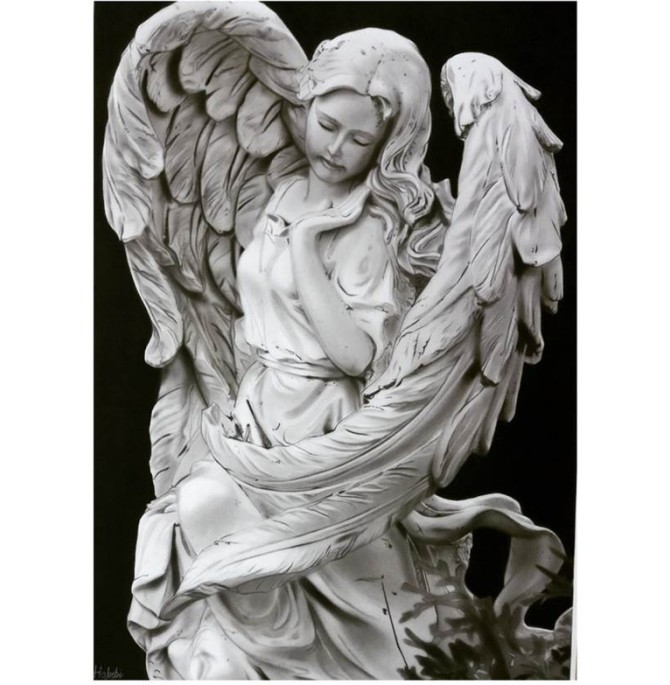 قیمت و خرید تابلو نقاشی سیاه قلم طرح مجسمه مدل فرشته‌ کد 4