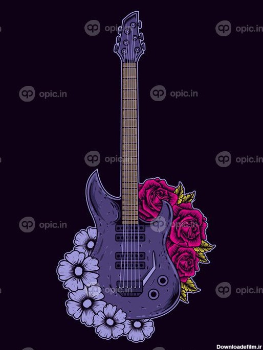 دانلود تصویر وکتور گیتار الکتریک با گل | اوپیک