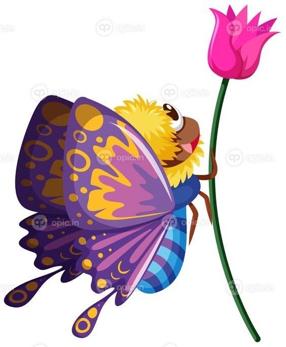 دانلود وکتور پروانه در حال پرواز توسط تصویر گل صورتی | اوپیک