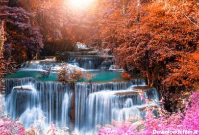 دانلود عکس آبشار زیبا از طبیعت جنگل های رنگارنگ عمیق