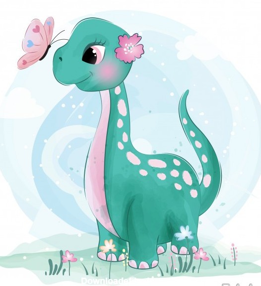 تصویر کارتونی دایناسور کودکانه با رنگ سبز و صورتی | باک