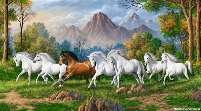 اسبها در طبیعت شاد - همیار فرش