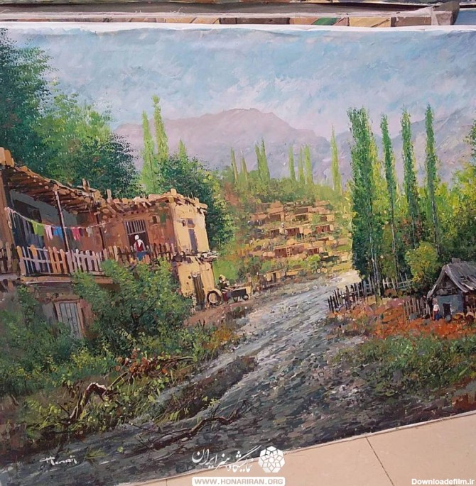 تابلو نقاشی طبیعت روستایی - نمایشگاه هنر ایران