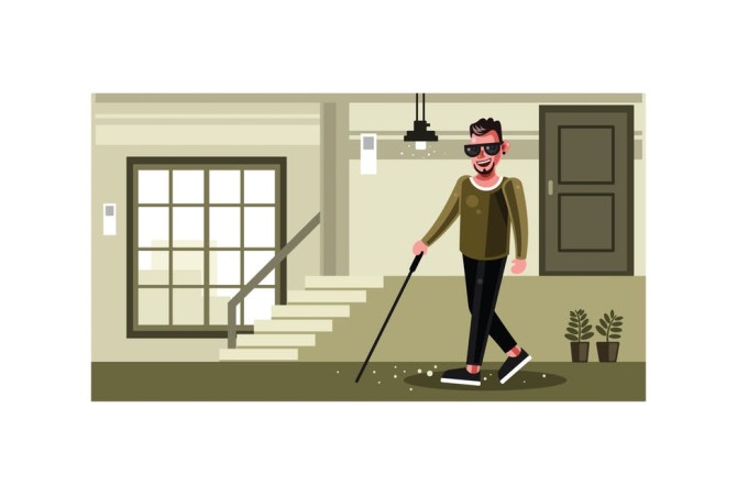 تصویر گرافیکی مرد نابینا در حال راه رفتن با عصا | پی‌پی‌تی المنت ...