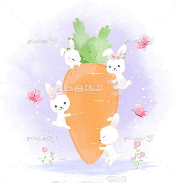 وکتور نقاشی هویج و خرگوش های کوچک