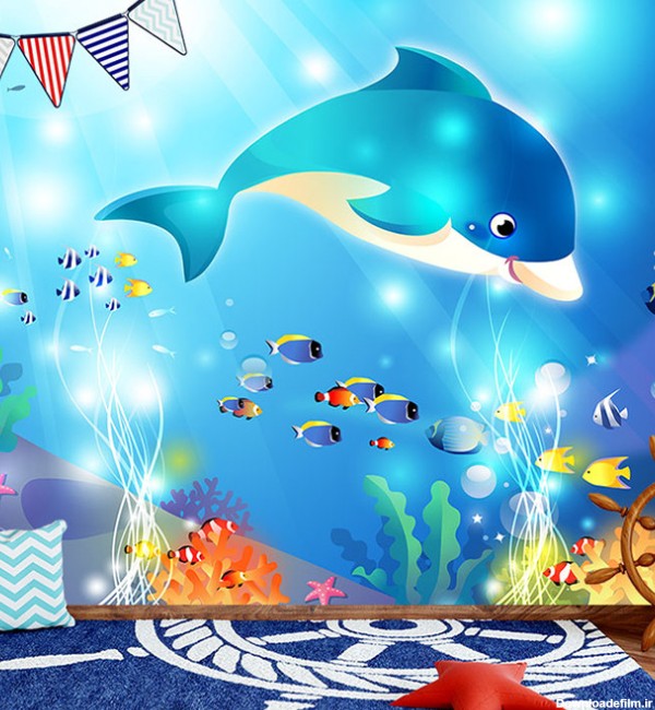 قیمت و خرید پوستر دیواری اتاق کودک مدل نقاشی دلفین دریا ماهی رنگی ...