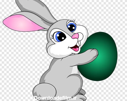 فایل png کاراکتر کارتونی خرگوش خاکستری و تخم مرغ
