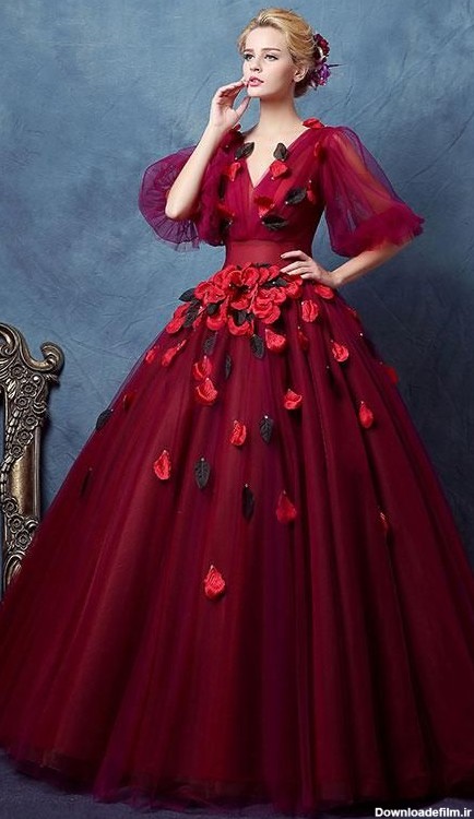 لباس شیک نامزدی مدل پرنسسی قرمز رنگ و جدید