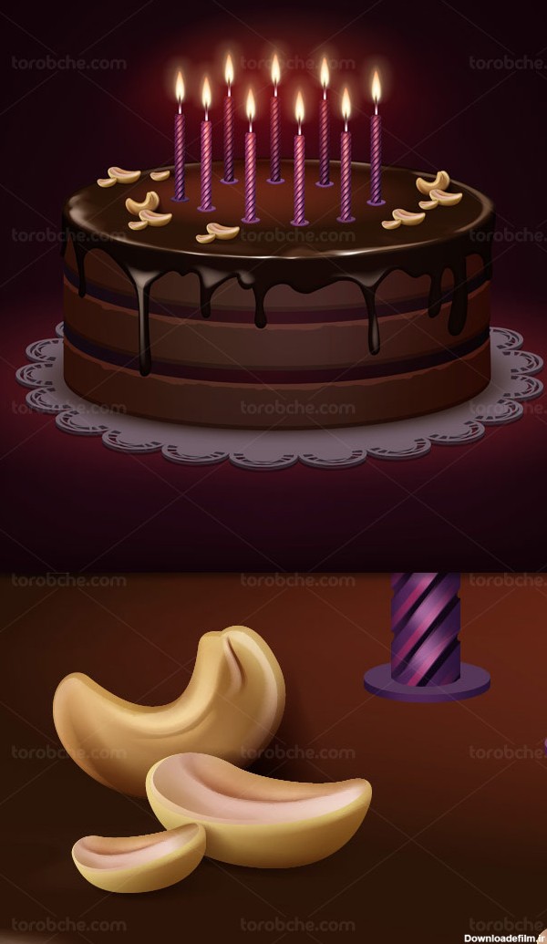 وکتور کیک تولد شکلاتی با شمع های روشن - گرافیک با طعم تربچه - طرح ...
