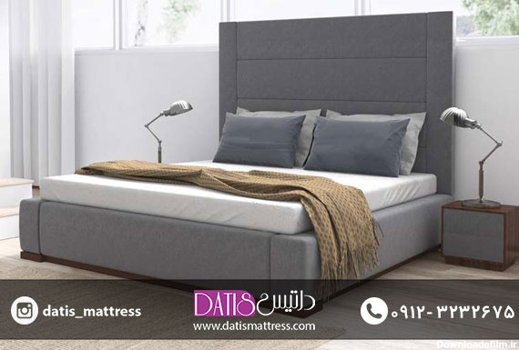 تخت خواب مدل درسا با روکشی پارچه ای و فریمی چوبی نمونه ای از یک سرویس خواب ساده است