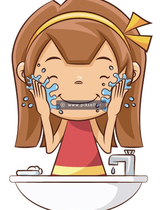 طرح گرافیکی دختربچه در حال شستشوی صورت خود در سینک