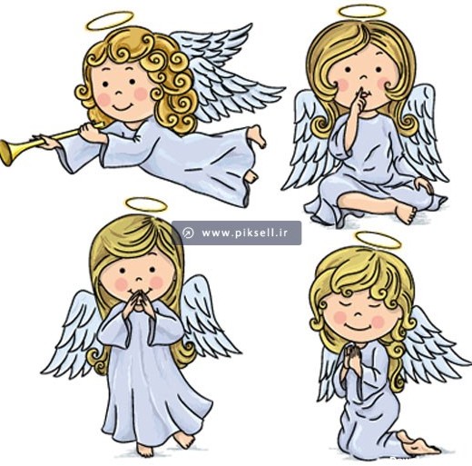 فایل وکتور مجموعه کاراکترهای کارتونی فرشته کوچولو