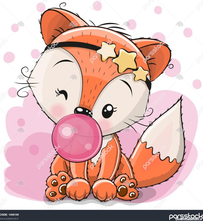 روباه کارتونی ناز با آدامس حباب در پس زمینه صورتی 1468100