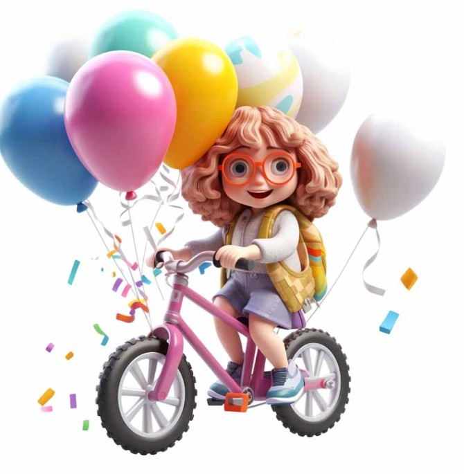 دانلود طرح کودک شاد و عینکی در حال دوچرخه سواری